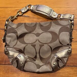 Coach Brown Signature Carly Hobo Shoulder Bag